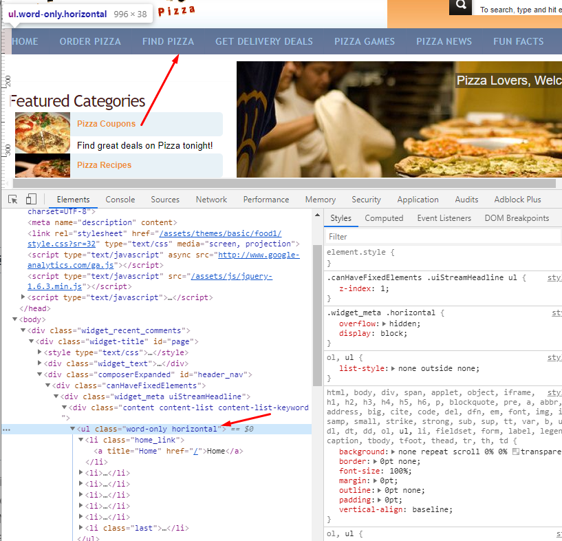html structure for top nav