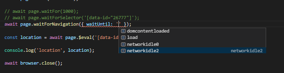 puppeteer timing with waitForNavigation options