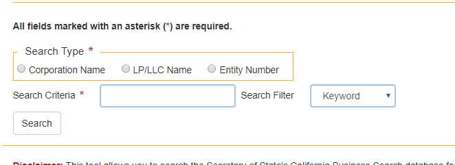 california secretary of state search form