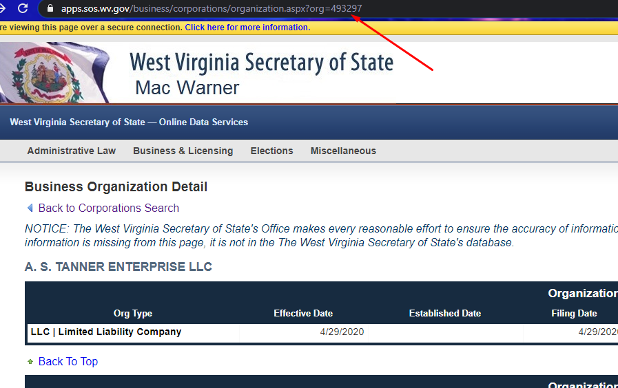 west virginia secretary of state with query parameter in the url