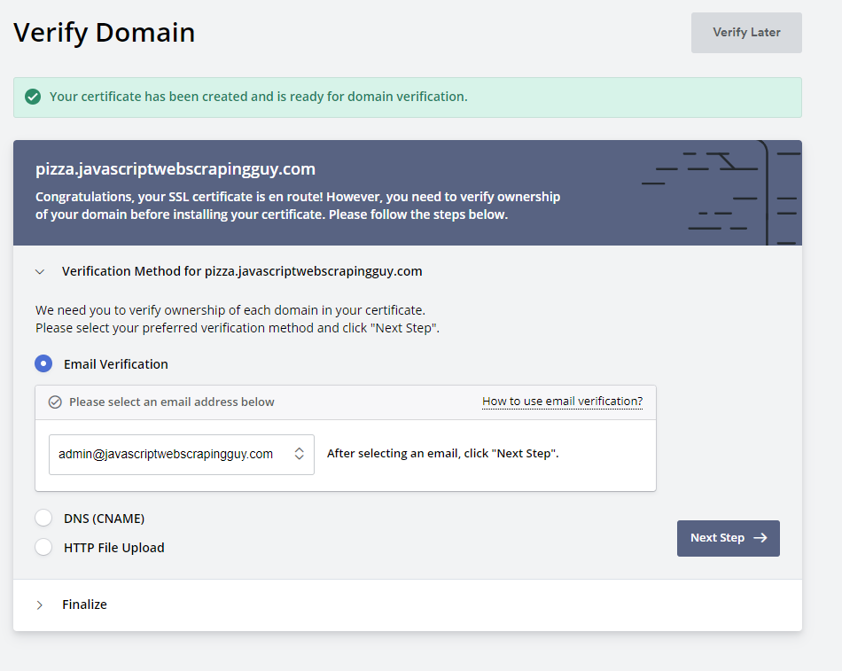 zerossl step 4