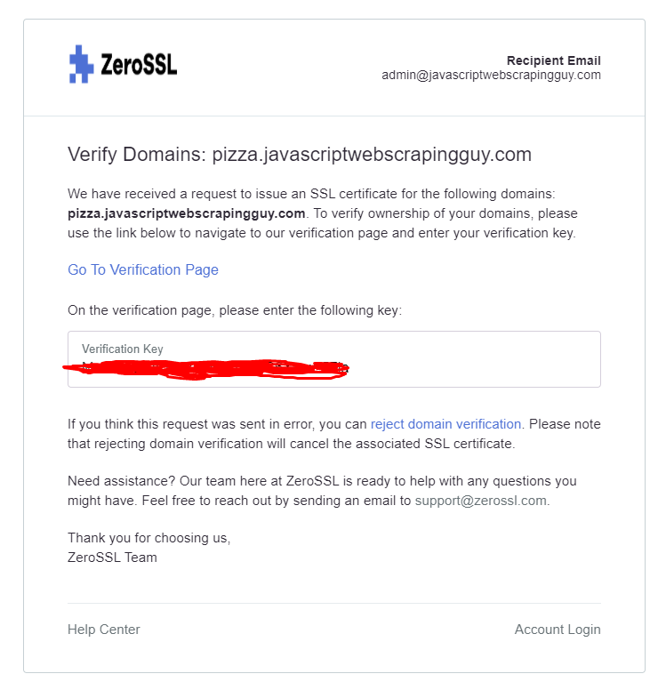 zerossl step 6