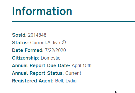 North Carolina Secretary of State information fields