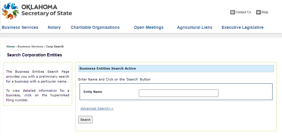 Oklahoma Secretary of State Business Search